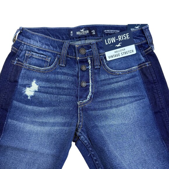 Hollister Womens Blue Cotton Low-Rise Crop Boyfriend Jeans Size W24 L25 - New - Picture 8 of 15